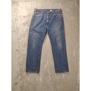 Levis 505 Mens Regular Fit Straight Leg Blue Jeans Size 36x 30 Distressed